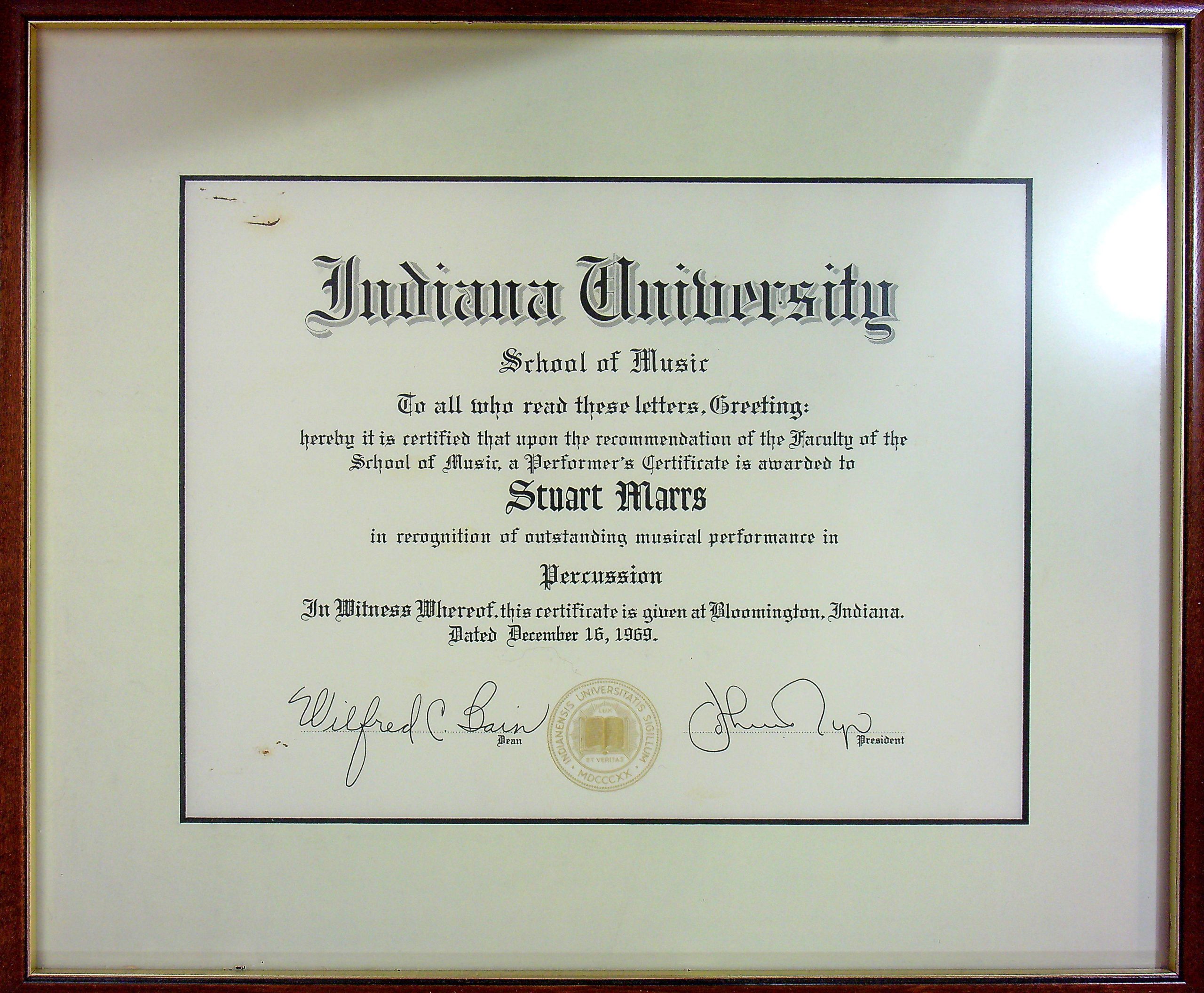 IU Performer's Certificate Award