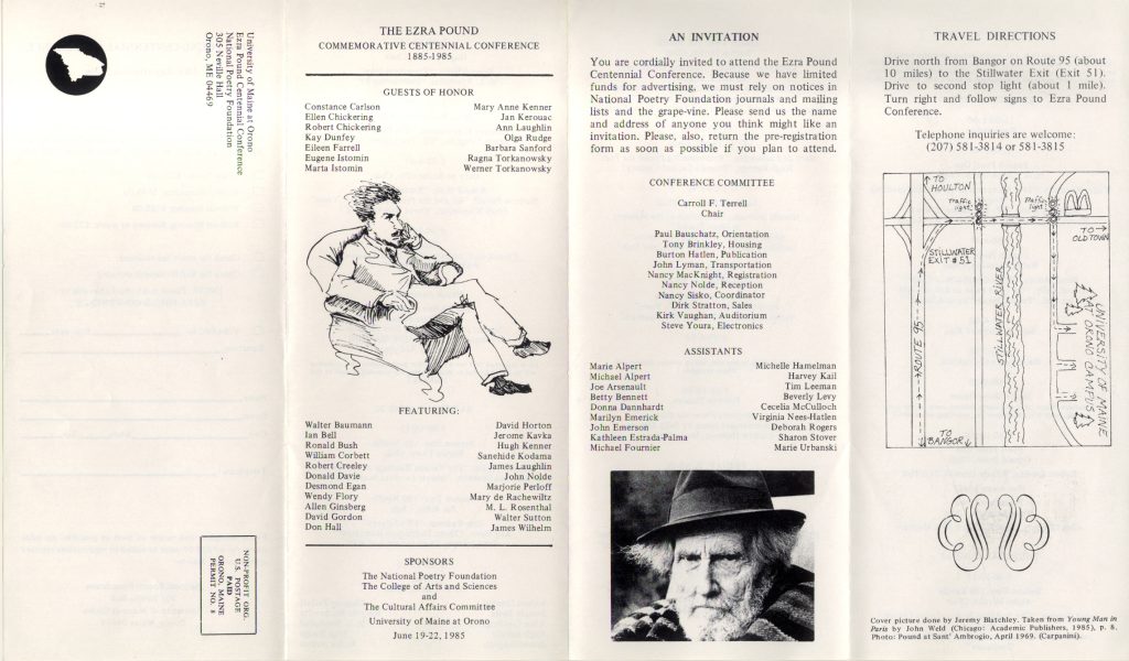 A scanned image of the conference program for the Ezra Pound Centennial Conference, unfolded. Provided for historical interest, the text is reproduced on this page.