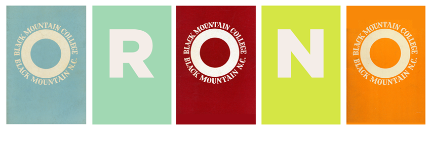 Banner image for the Black Mountain College Conference, colored bars that spell out the word Orono