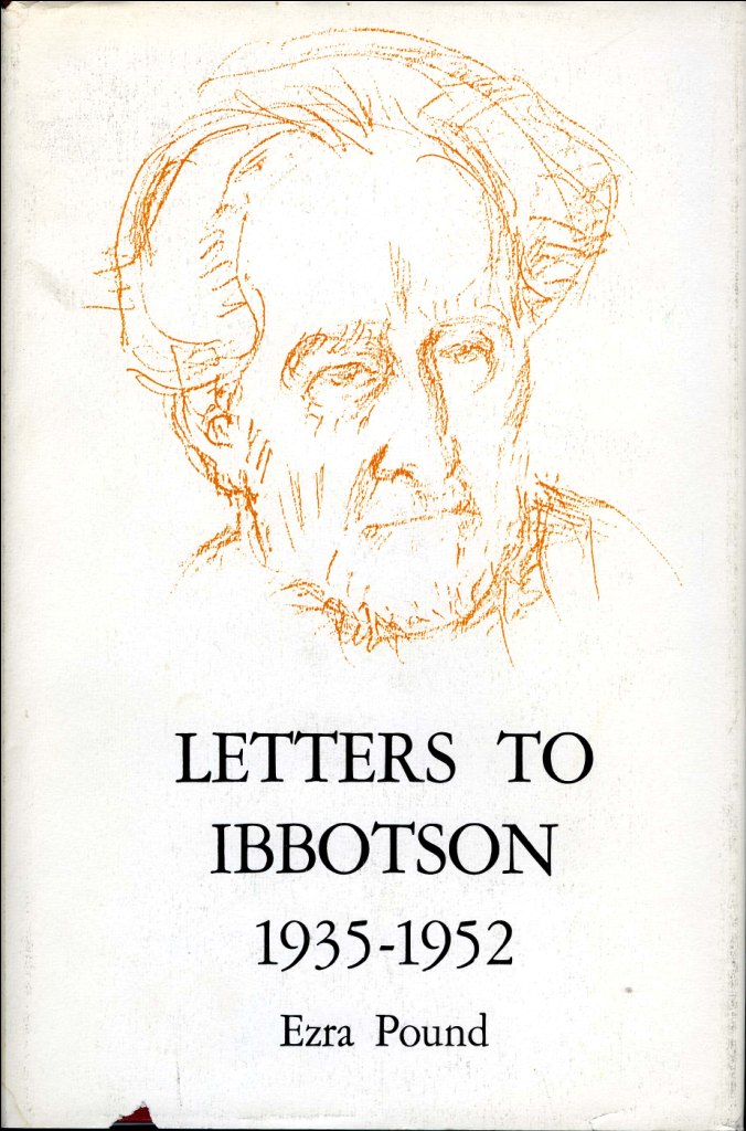 a hand drawing of Ezra Pound in orange pencil on a white background