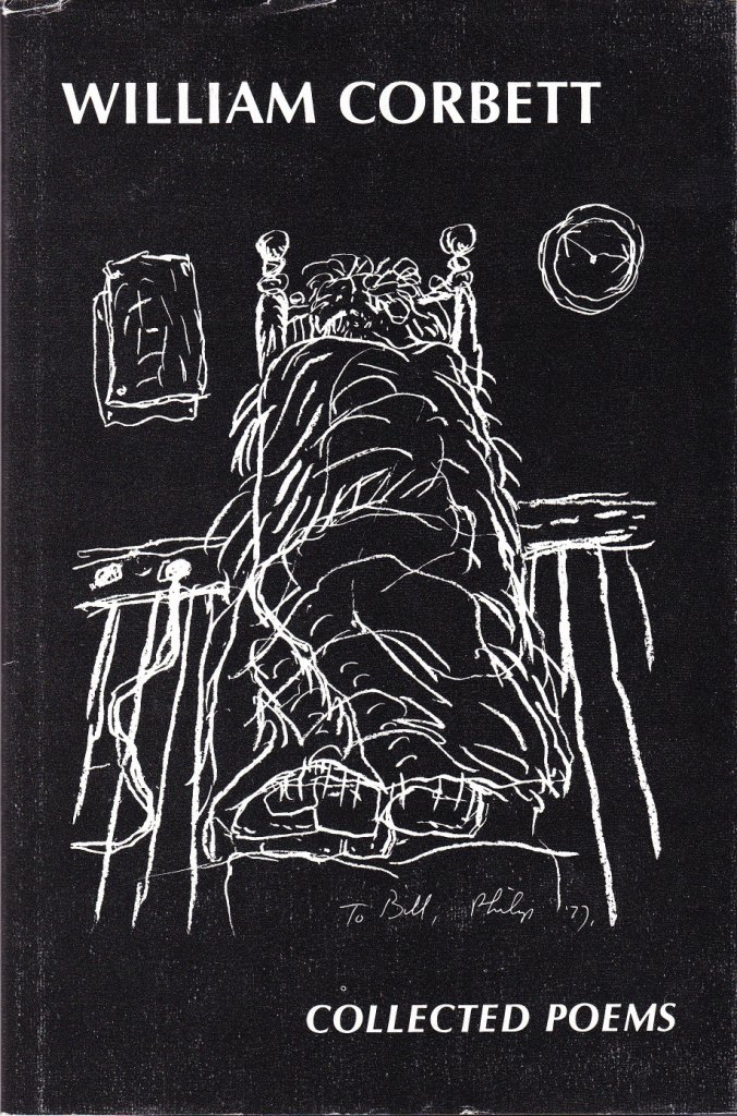 black background and white sketch of a bedroom