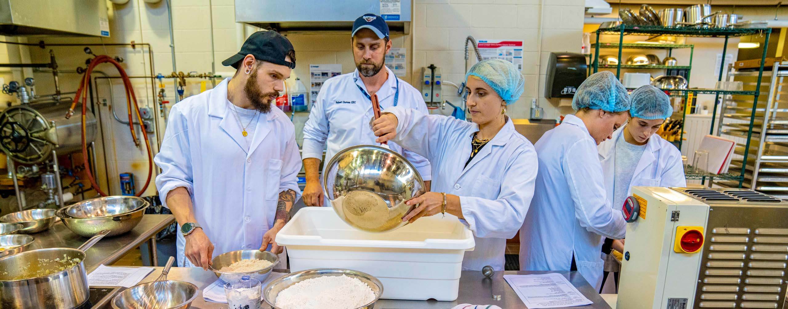 A photo of students in a food science lab