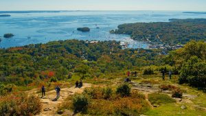 A photo of of Camden Harbor from the top of Mount Battie