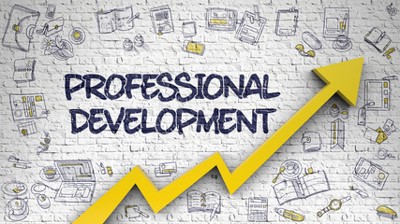 professional development infographic showing an upward rising yellow arrow