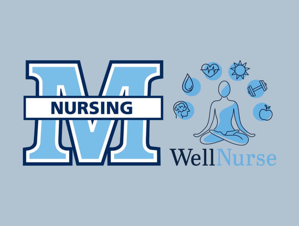 An illustration of UMaine's nursing logo and the well nurse graphic