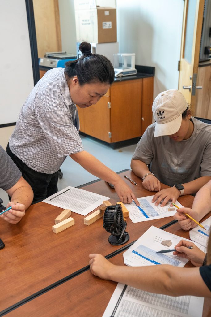 A photo of students working on a project