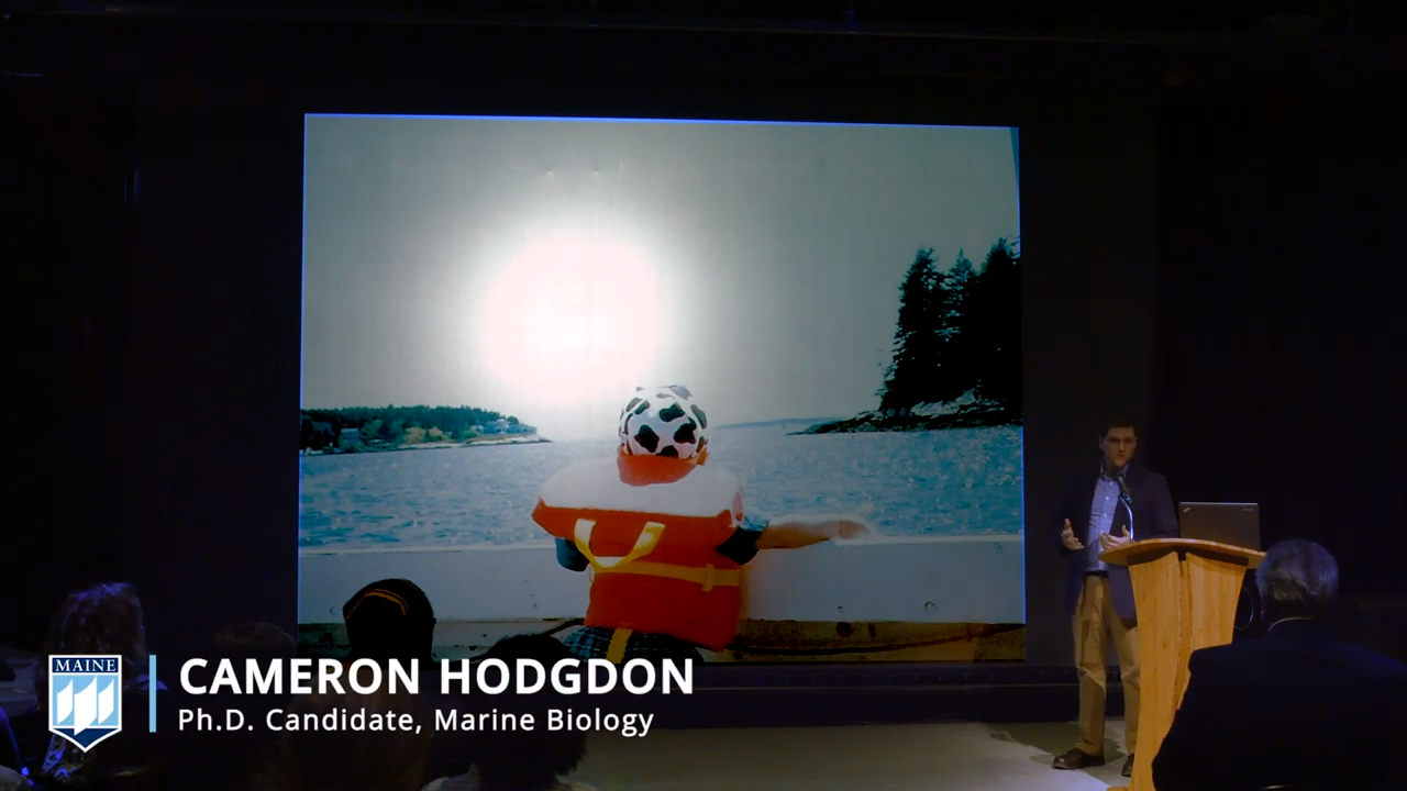 Cameron Hodgdon performs his winning Three Minute Thesis on March 25 at the IMRC.