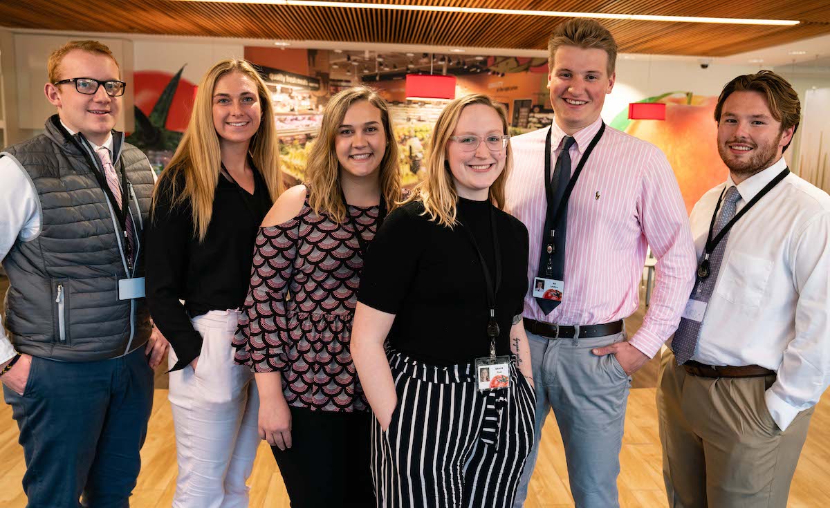 Corporate Classroom students pose at the Hannaford headquarters in Scarborough