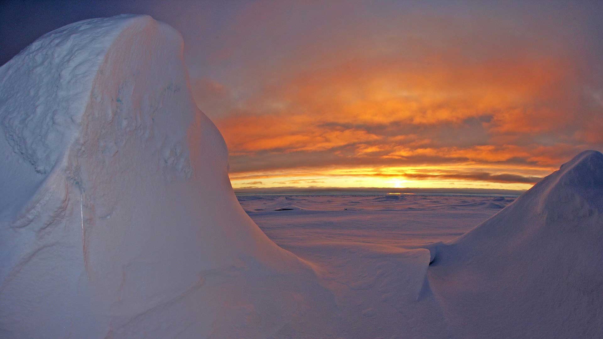 Image of arctic landscape and sunset