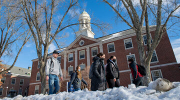 Students walk in front of Stevens Hall in this winter photo