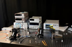 Laser diode testing setup in dark room