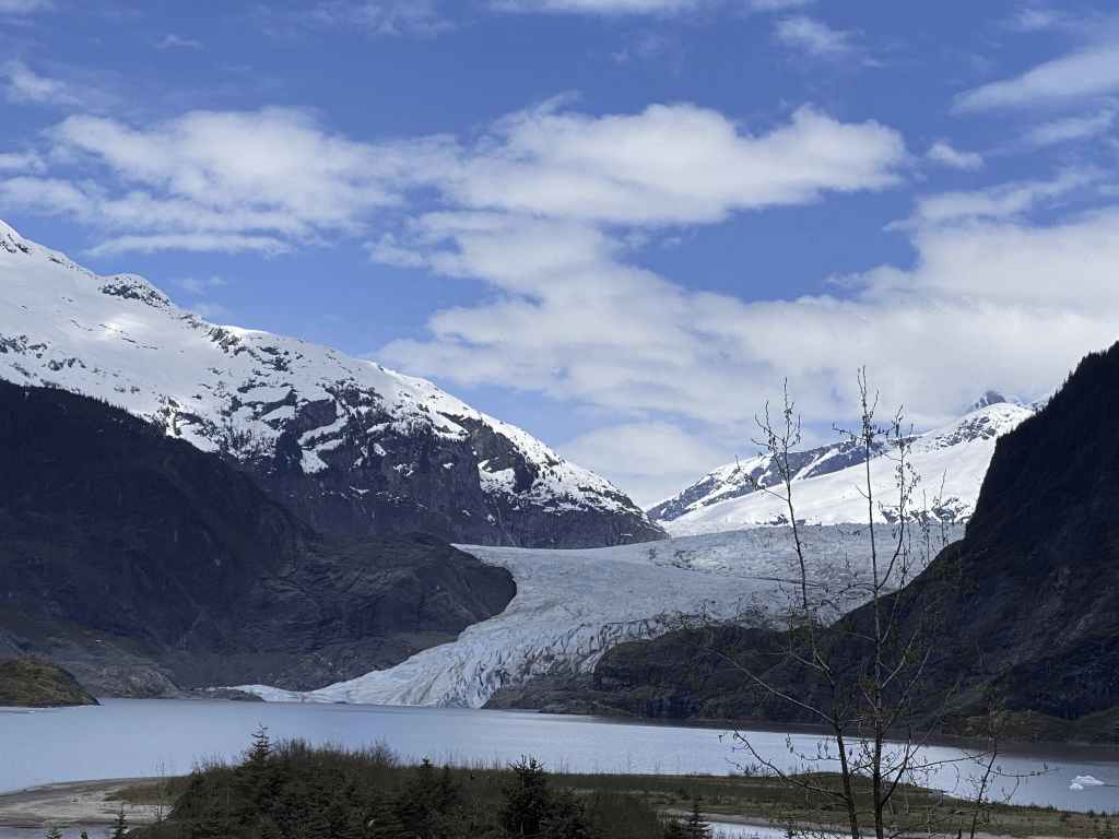 Scenic shot of Mendenhall Glacier and Lake.