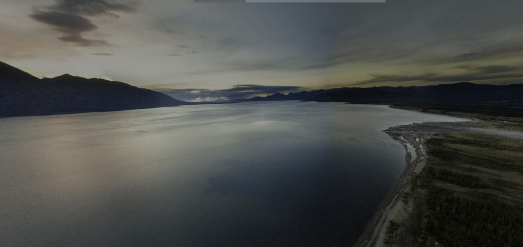 Sunset aerial photo of Kluane Lake.