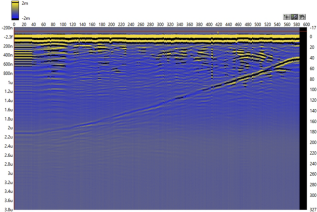 Radar graph showing depth of bedrock underneath glacial ice.