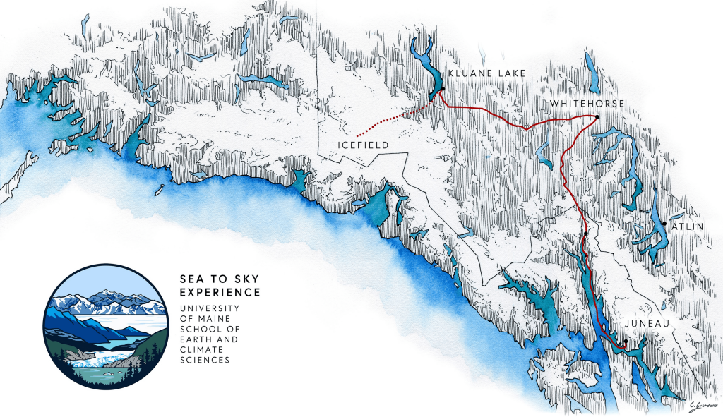 Hand drawn map showing study area from Juneau Icefield to the Eclipse Icefield.