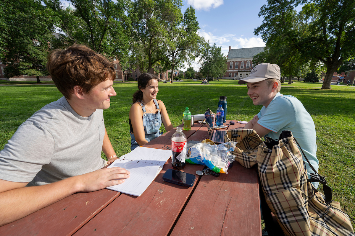 A photo of students at a picnic table