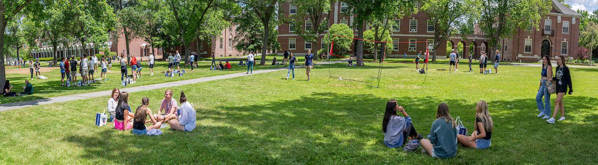 A panoramic photo of student orientation