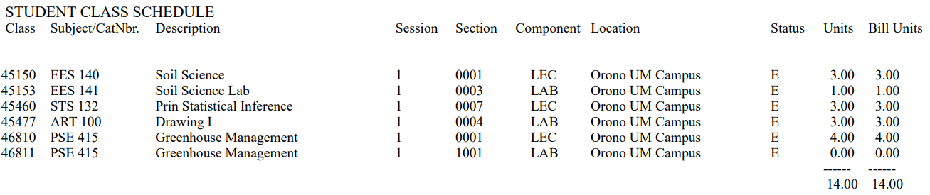 An image of a billing statement with classes included in the charges