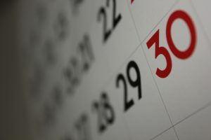 artistic closeup of a monthly calendar