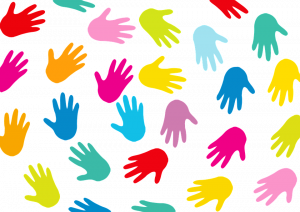 multicolored hands in a circle