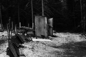 Sally during morning chores, entering a chicken coop.