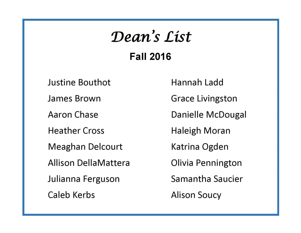 Fall 2016 Dean's List Sociology University of Maine