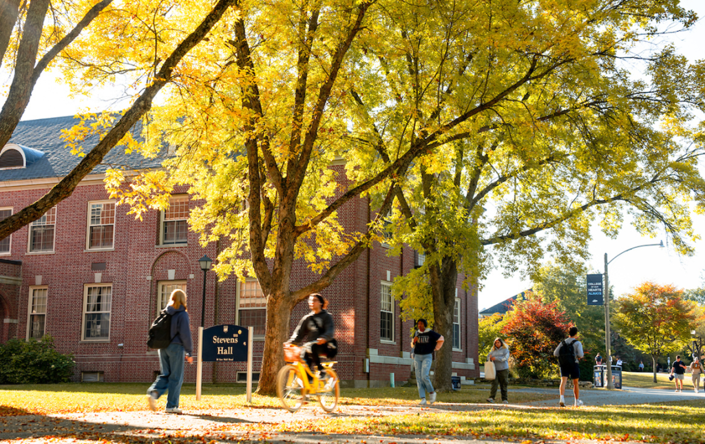 A photo of students walking outside