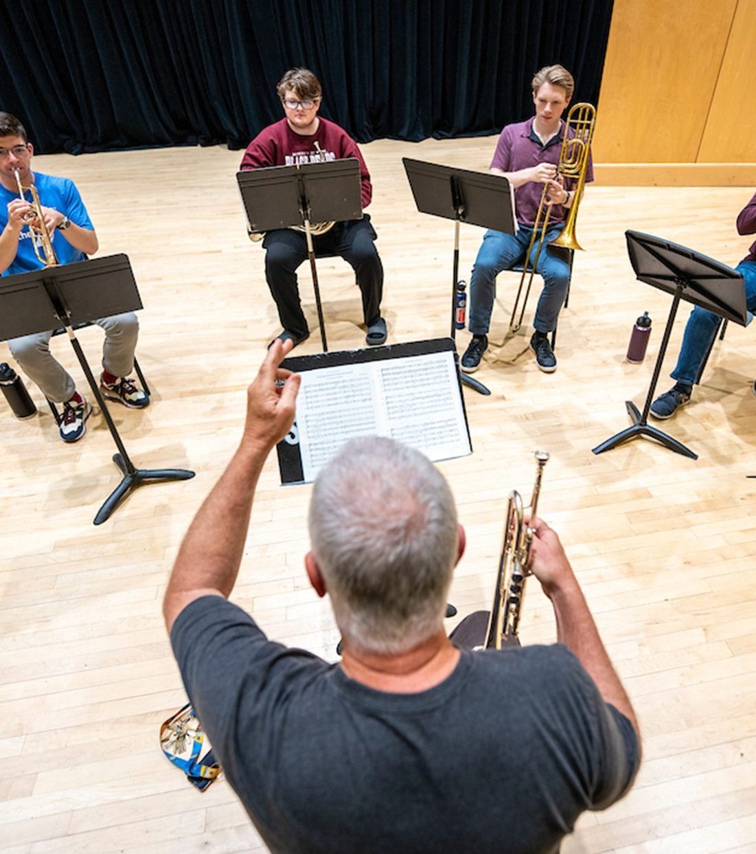 A photo of a jazz ensemble rehearsal