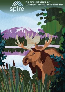 Spire 2024 Cover, painting of a moose near water