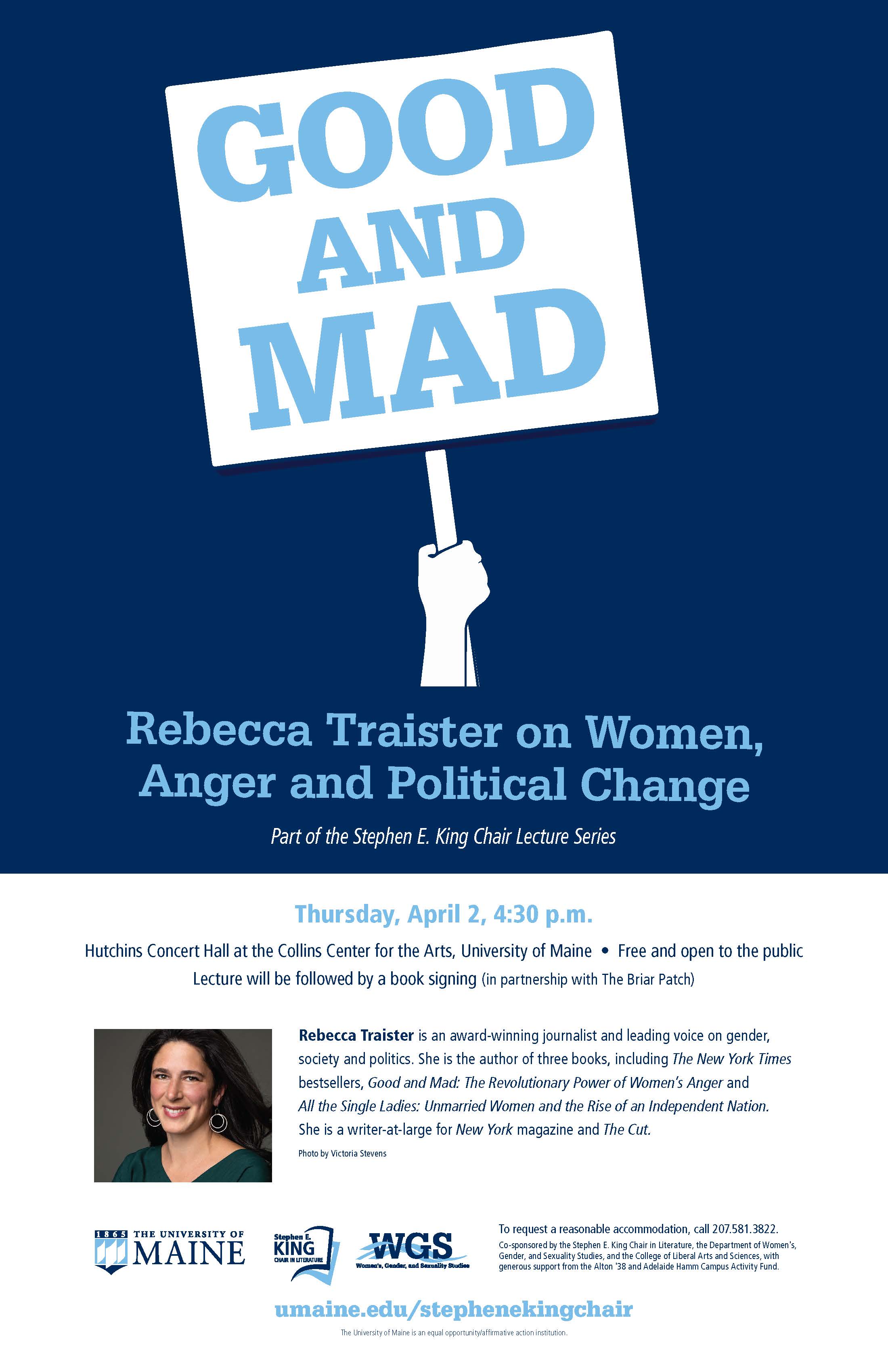 Poster Promoting April 2nd talk by Rebecca Traister