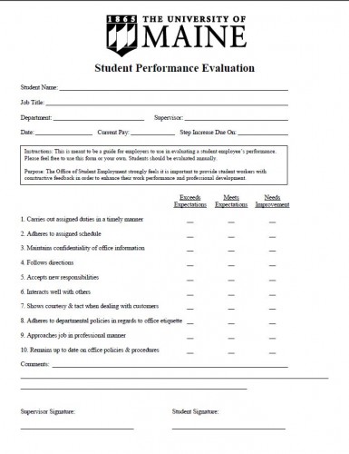 Student Employee Performance Evaluation - Sample - Student 