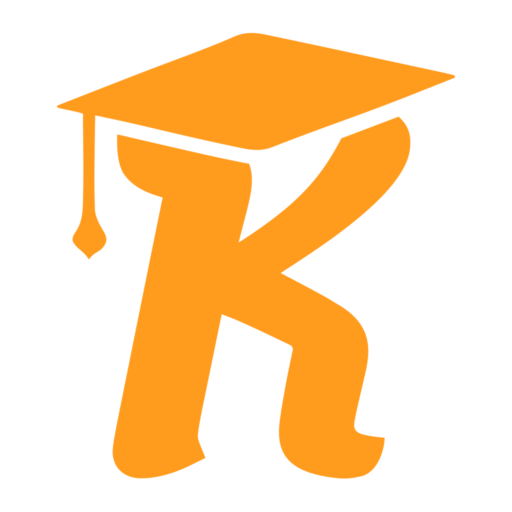 orange K wearing an orange graduation cap and tassel