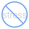 the word stress in a blue circle with a line through it - DeStressMe logo