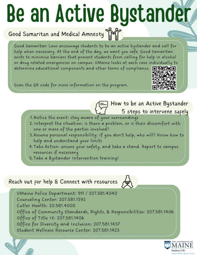 An infographic with text regarding "Be an Active Bystander"