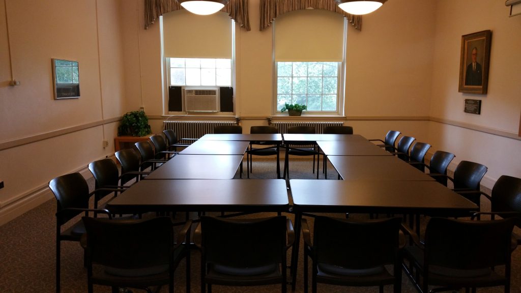 Photograph of the Totman Lounge in Conference setup. 