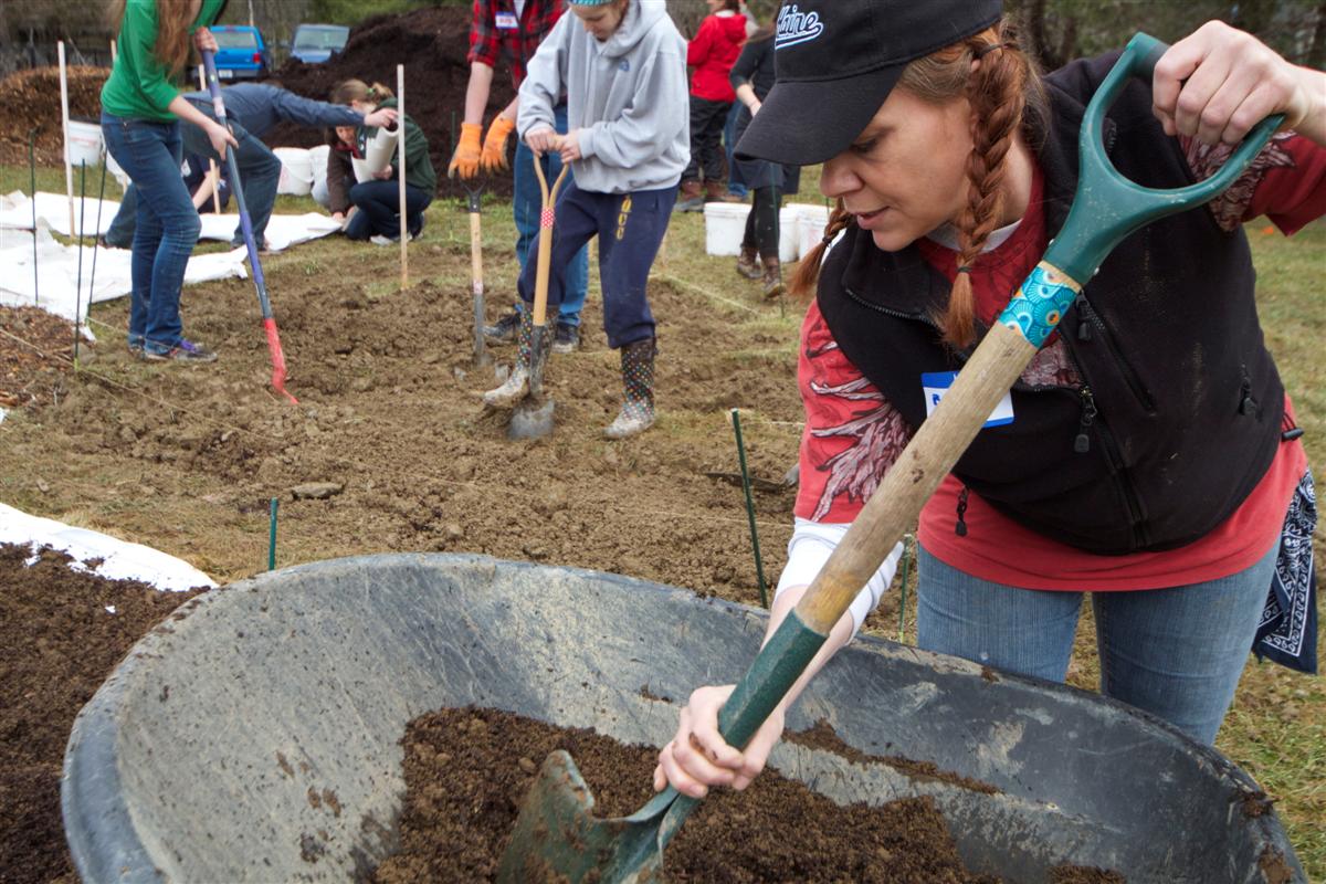 people working on permaculture plots at Terrell House