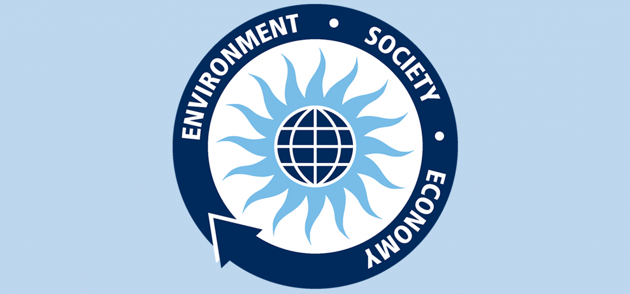 UMaine Sustainability logo on blue background