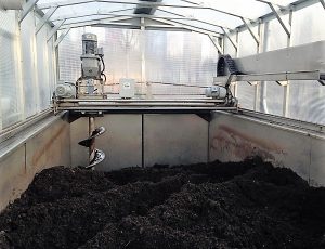 Inside of UMaine Earth Flow in-vessel composter