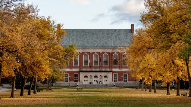 Fogler Library and the mall in the fall.