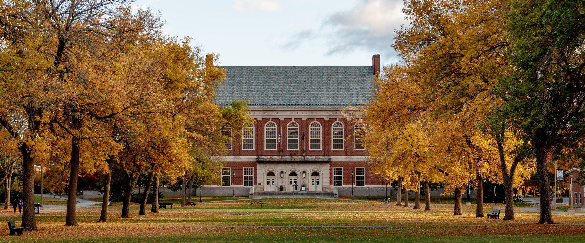 Fogler Library and the mall in the fall.