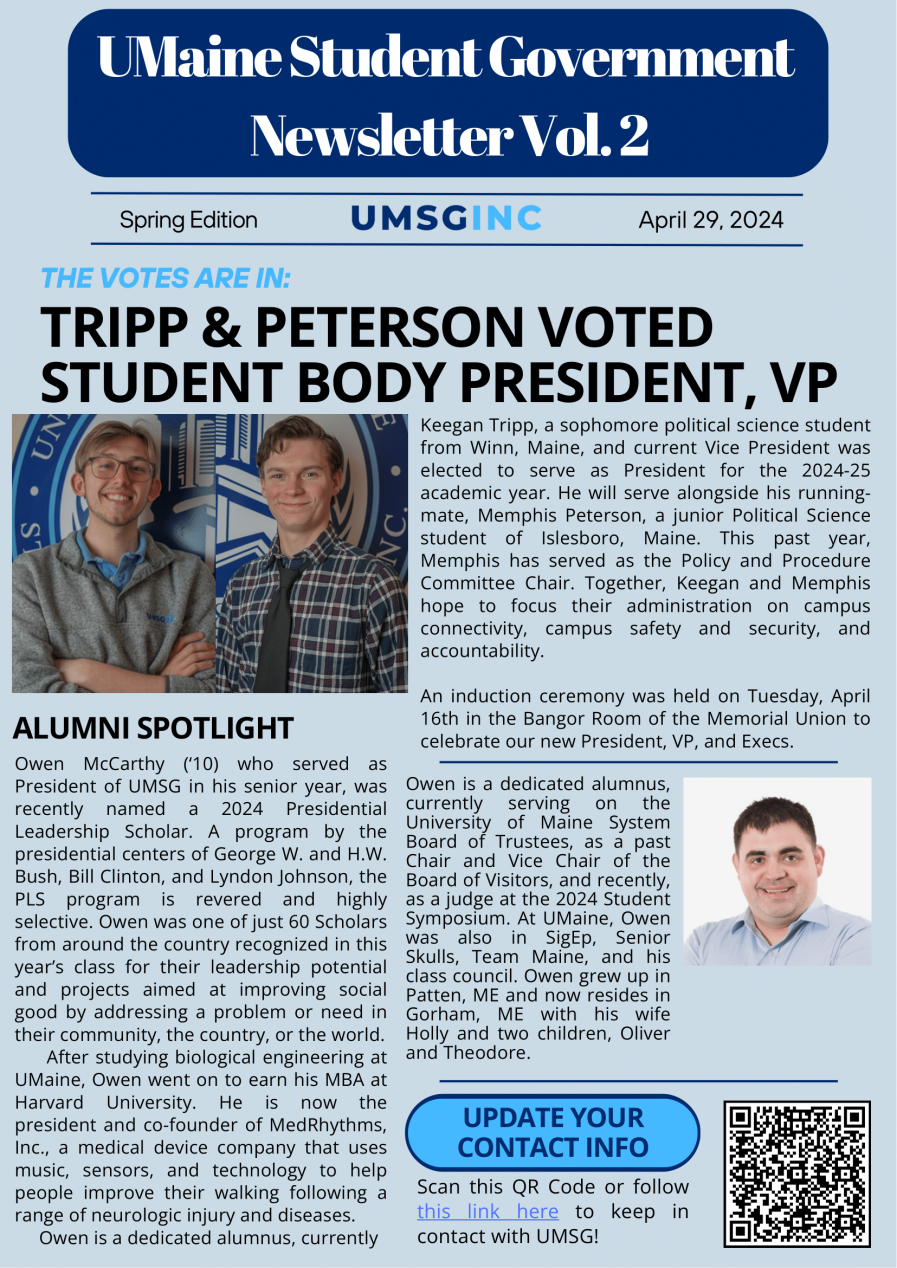Front page of UMSG's Alumni Newsletter for Spring 2024