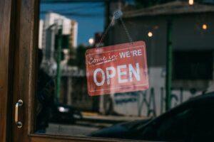Come on in, we're open sign