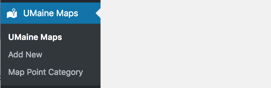 Screenshot detail of WordPress dashboard showing UMaine Maps