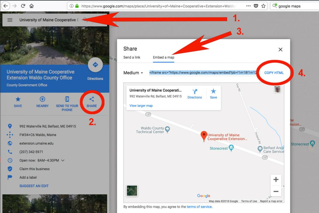 Embedding a Google map - User Guide - University of Maine