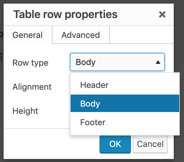 screenshot of table editor dialog for table row properties