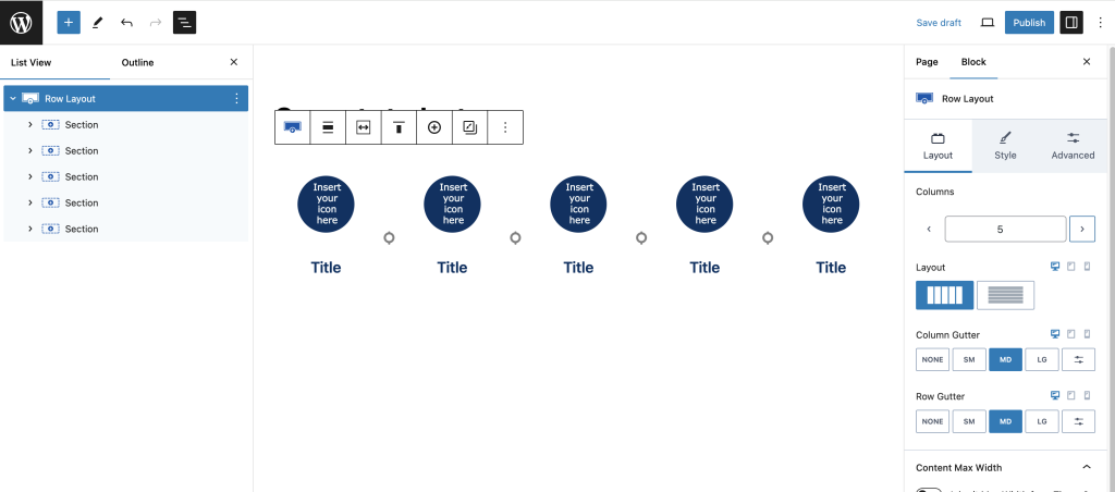 A screenshot displaying the row layout increased to 5 column display.