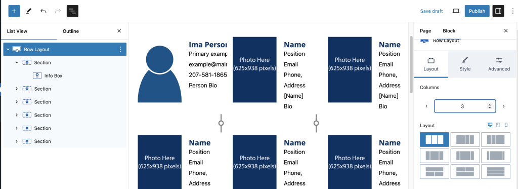 A screenshot displaying the row layout increased to 3 column display.