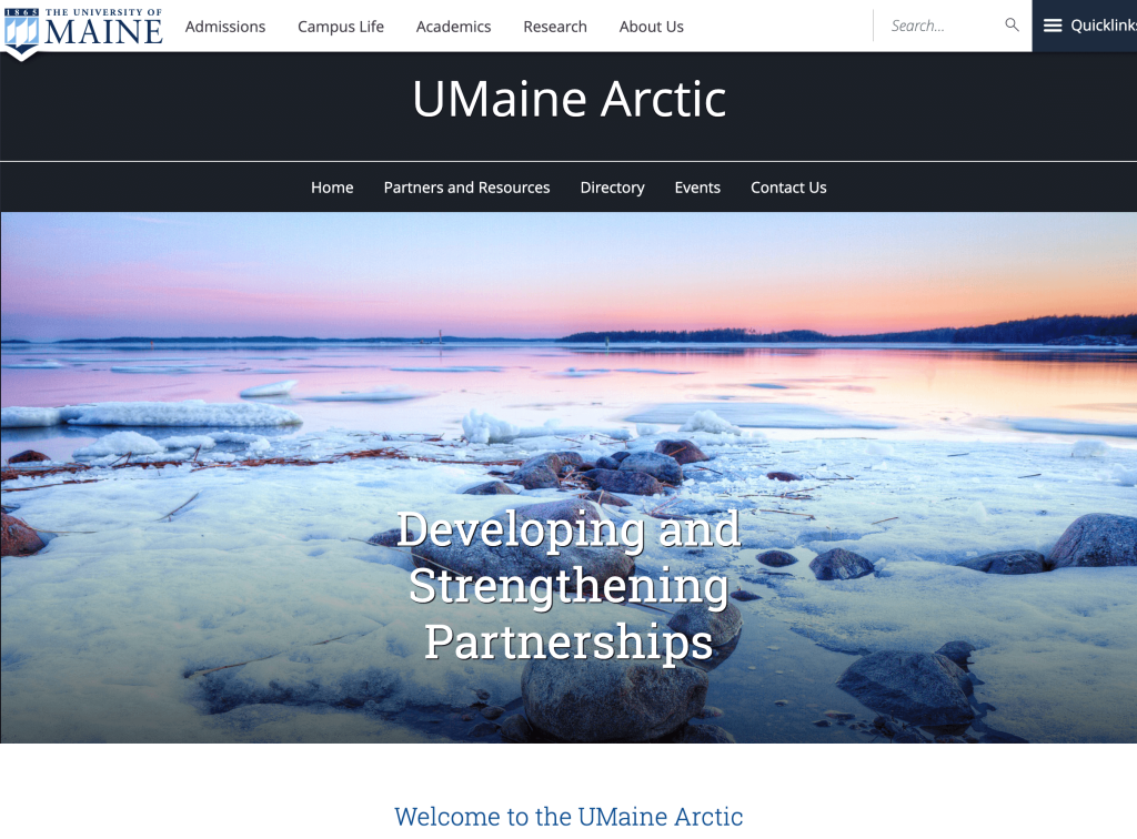 A screenshot of the UMaine Arctic website while it was using the slider content block for a home page image.