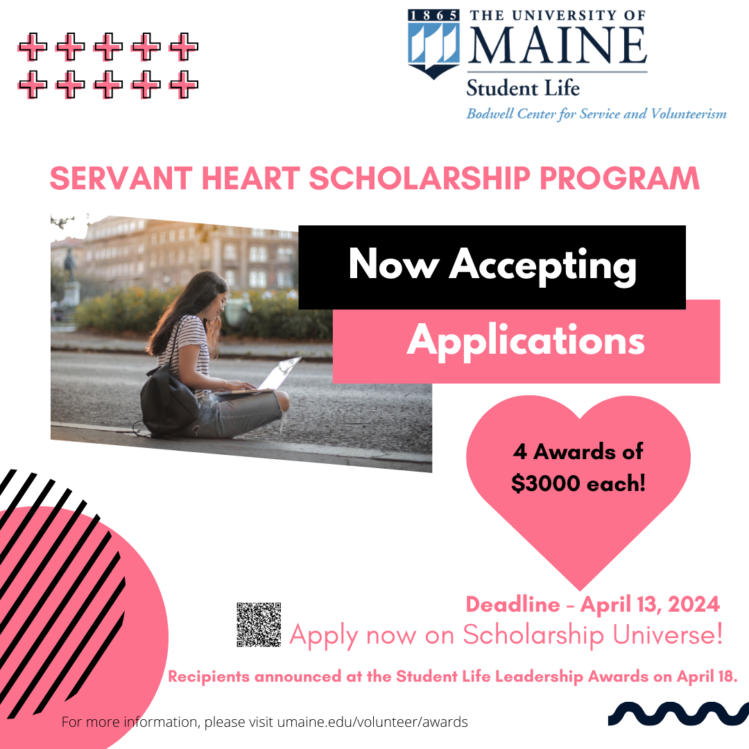 Servant Heart Scholarship is accepting applications through April 13, 2024.  Four $3,000 scholarships will be awarded.  Scholarship application is available in Scholarship Universe.