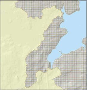 Map view of a coastal section of Mount Desert Island, ME, showing non-tidal and margin watershed polygons